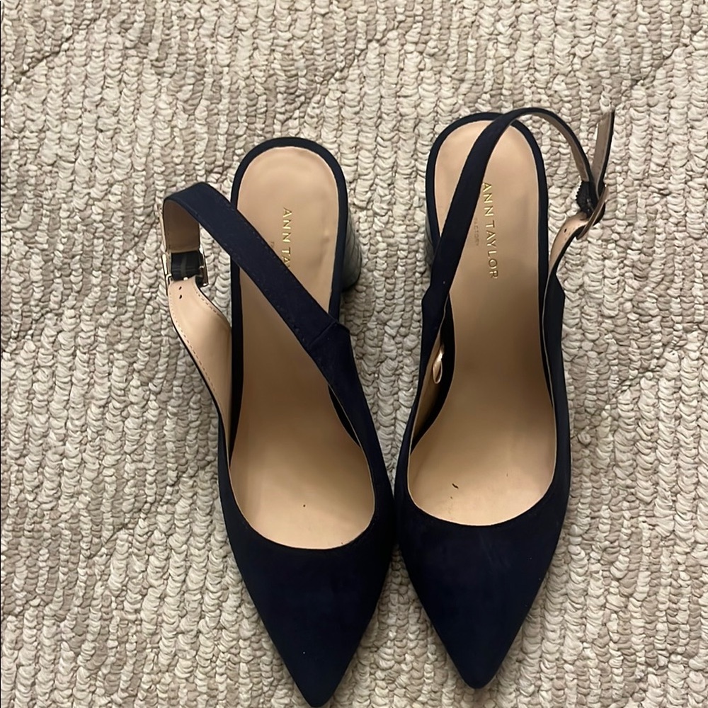 Ann Taylor Factory, Women's Navy Blue Slingback Heels, size 6.5, gently worn